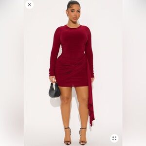 Fashion Nova Rich Red Long Sleeve Dress